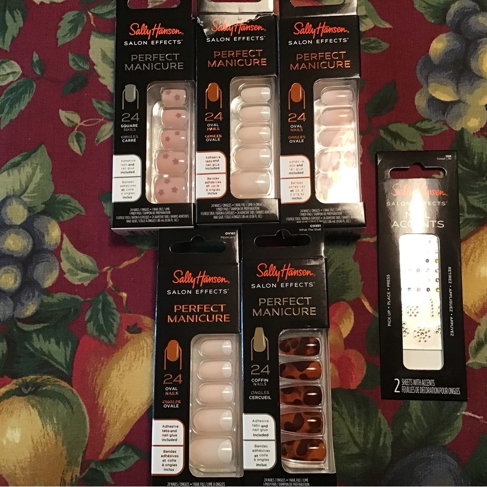 SALLY HANSEN 6 PC LOT SALON EFFECTS MANICURE W NAIL ACCENTS PRESS ON NAILS NWT